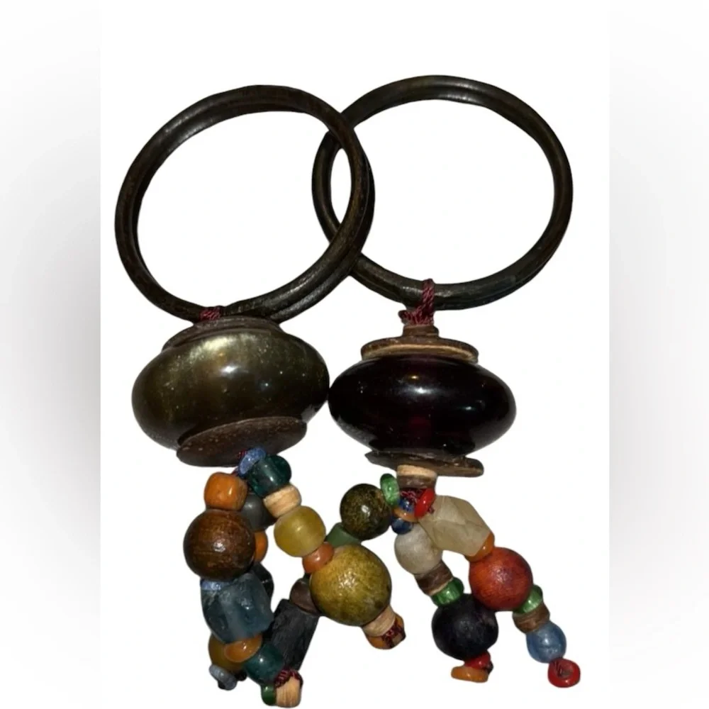 4 Pier 1 Napkin Rings Beaded Multicolor Vintage Chunky Bold
